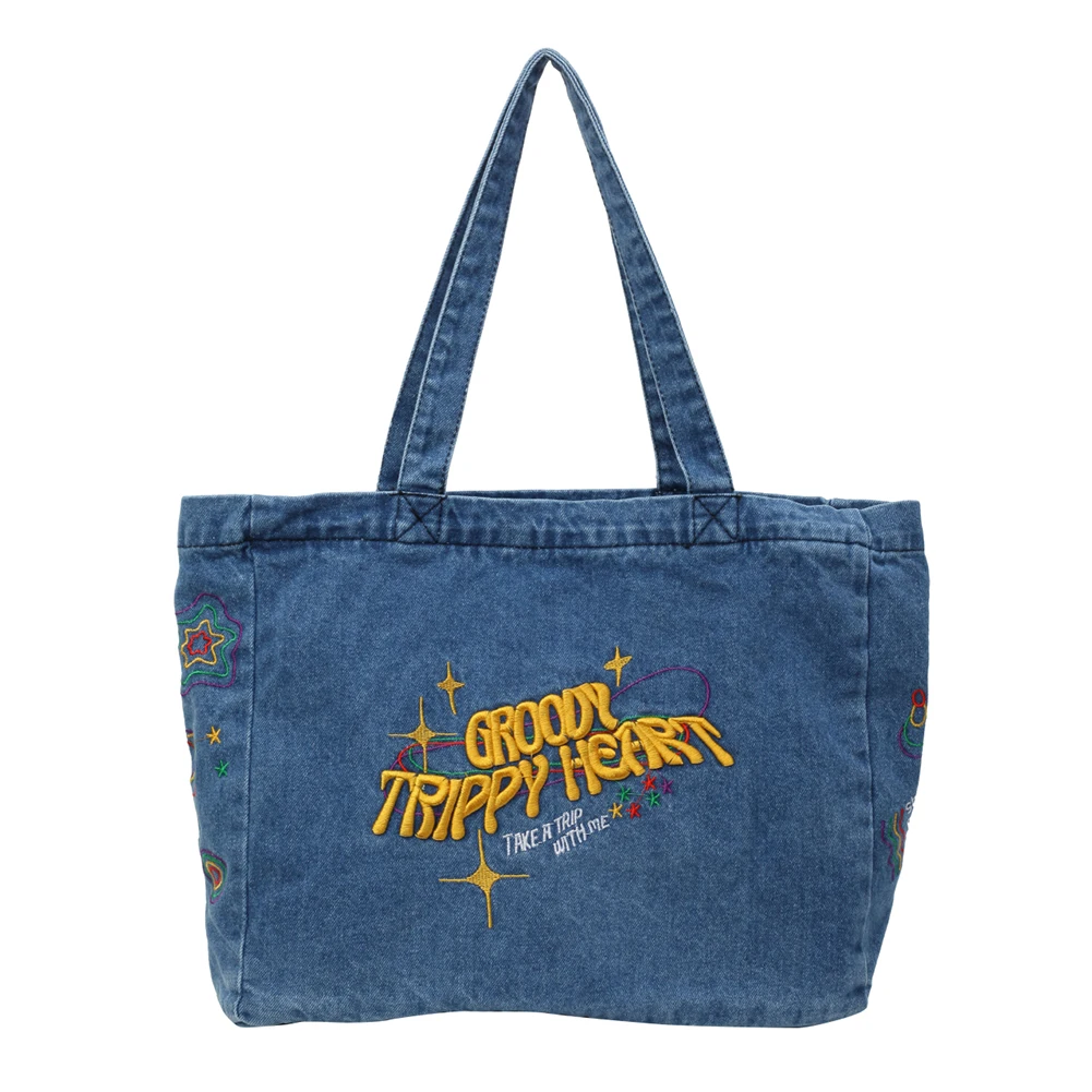 Borsa a tracolla in Denim borsa a tracolla ricamata di grande capacità borsa da viaggio estetica Shopper Hobo per donne e ragazze