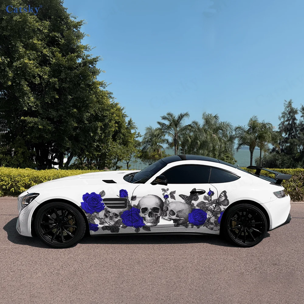 

Черепа красочные розы автомобильные виниловые наклейки самоклеящаяся наклейка из ПВХ подходит для грузовиков внедорожник украшения автоаксессуары подарок