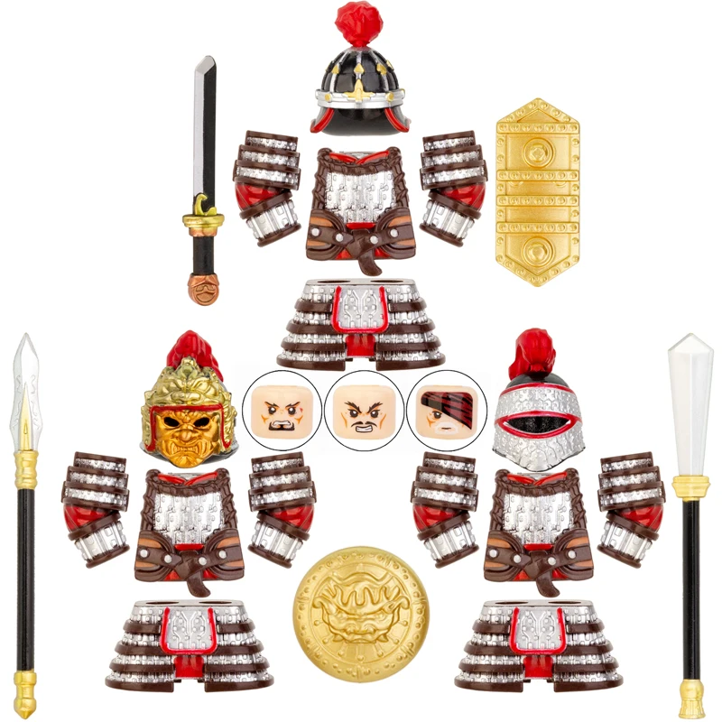 S631 S632 S633 Chinese Ancient Tang Dynasty War Soldiers Figure Sword Armor Shield Moc Models Toys Building Blocks Boys Gift