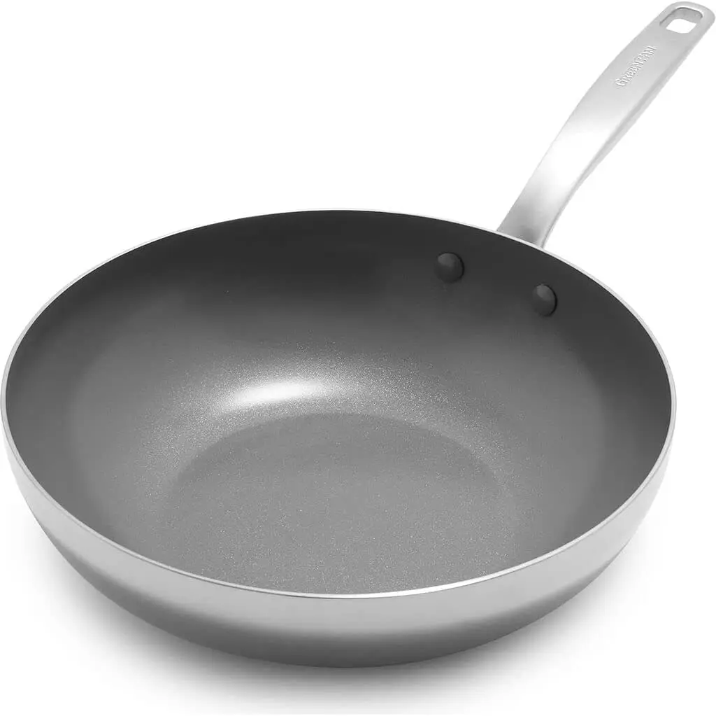 

11" Stainless Steel Ceramic Nonstick Wok Pan, PFAS-Free, Induction Compatible, Dishwasher & Oven Safe