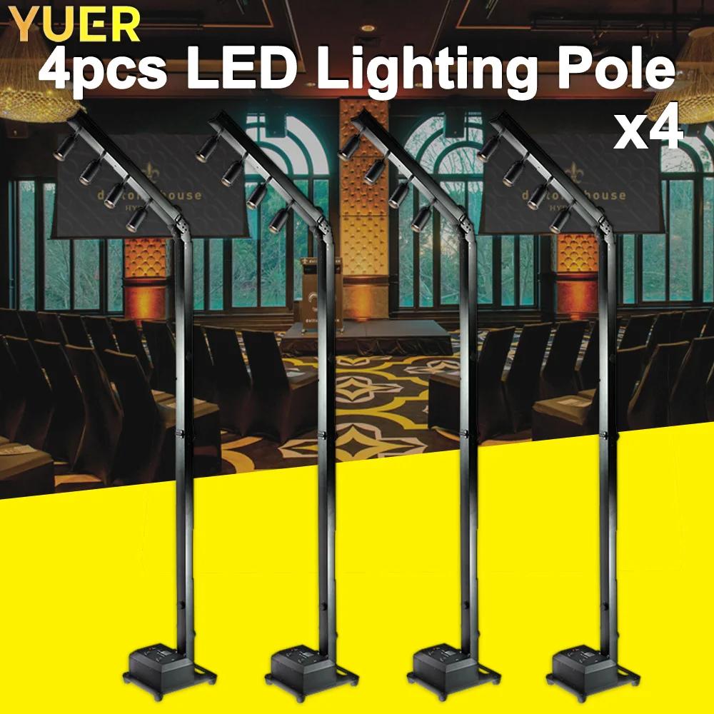 YUER 40W LED Lighting Pole 4x10W White DMX512 Wireless 0-100% Dimmer 24Hz Strobe 12V Lithium Battery 10hrs Run Time for Events