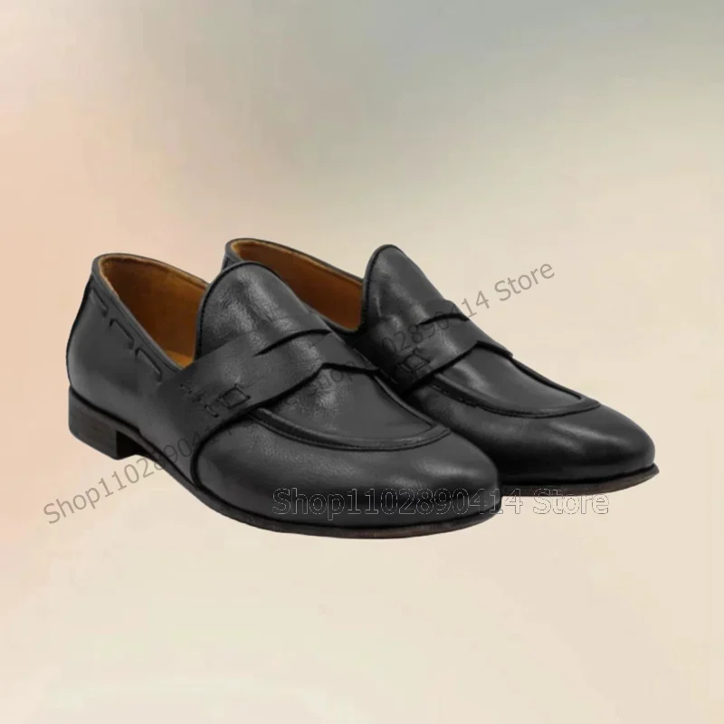 

Black Knitted Design Matte Leather Penny Loafers Fashion Slip On Men Shoes Luxury Handmade Party Feast Office Men Casual Shoes