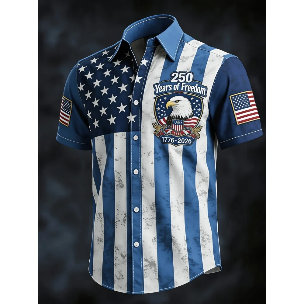 America 250th Anniversary Short Sleeve Shirt for Men 1776–2026 USA Flag Graphic Patriotic Shirt American Independence Day Shirts