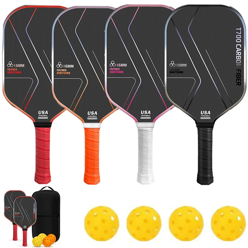 

Популярная ракетка для пиклбола из углеродного волокна T700, полный комплект, с сердцевиной из полипропиленового углеродного сотового материала, толщина 16 мм, профессиональная ракетка для пиклбола