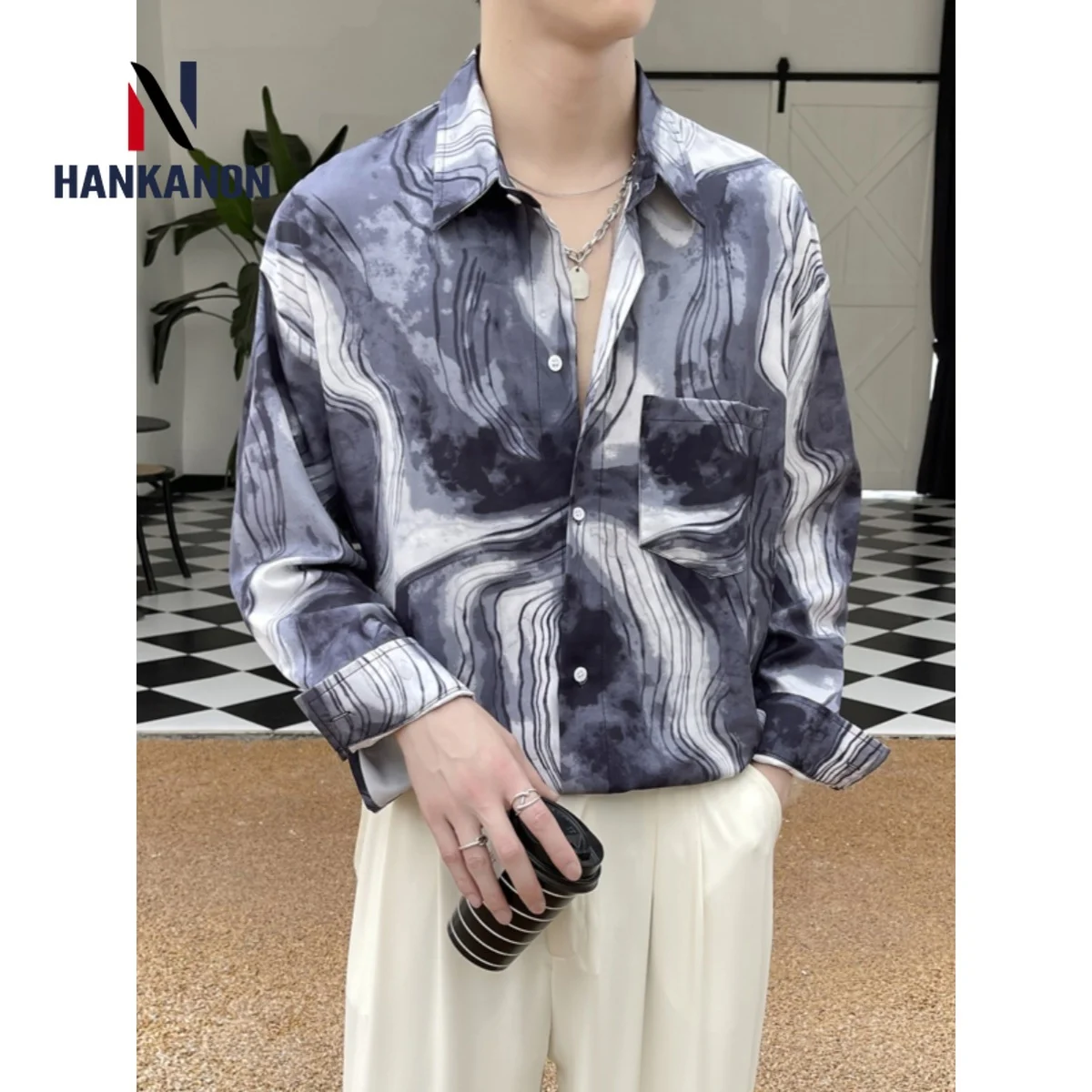 Tamaño grande Camisa de manga larga con estampado Floral para hombre, camisa informal de corte holgado para uso diario, novedad de otoño