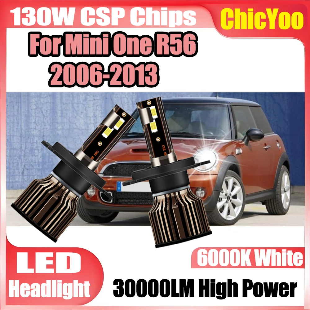 

2PCS 30000LM H4 LED Headlight Bulbs 3570 CSP Chips 130W High Low Beam Car Headlamps 6000K White 12V For Mini One R56 2006-2013