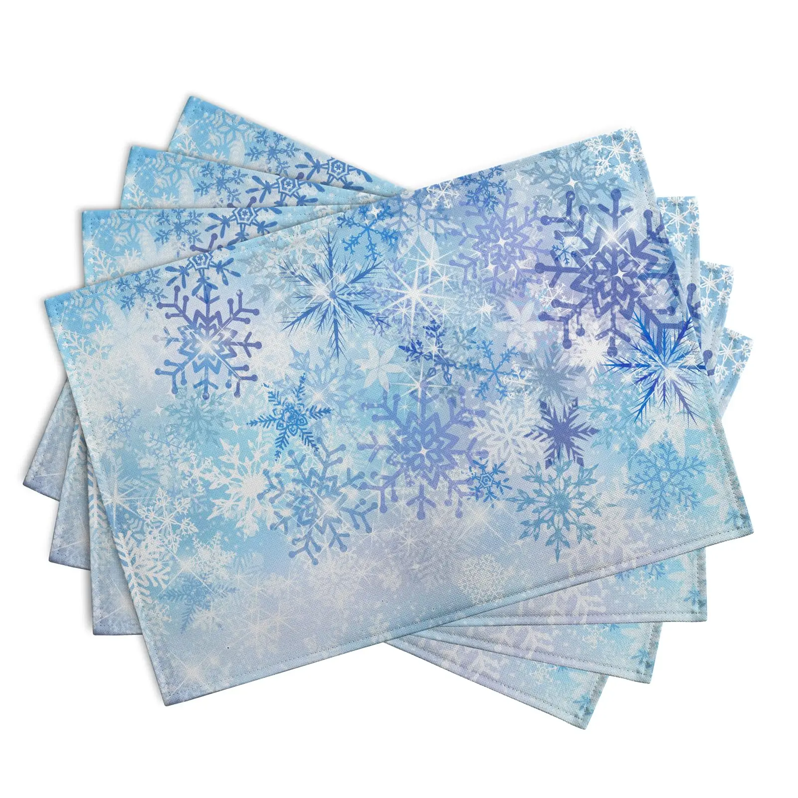 1PCS Christmas Blue Snowflake Printed Linen Placemat Decorative Table Mat Washable Place Mat for Dining Kitchen Farm House Decor