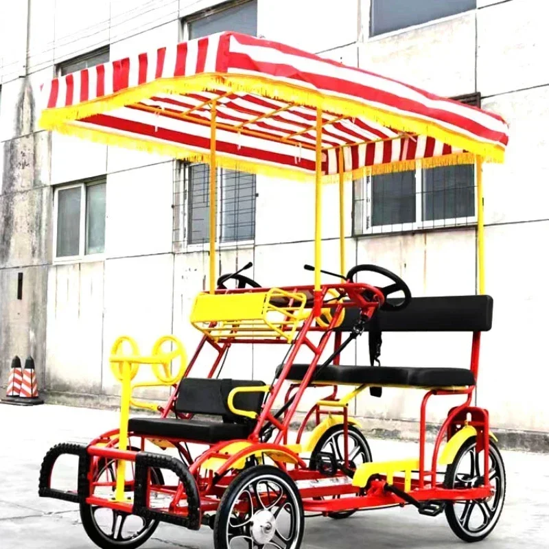 

rugged Single Row Double Bicycle Multi-Person Riding Four-Wheel Brake Pedal Integrated Wheel Couple Two-Person Riding