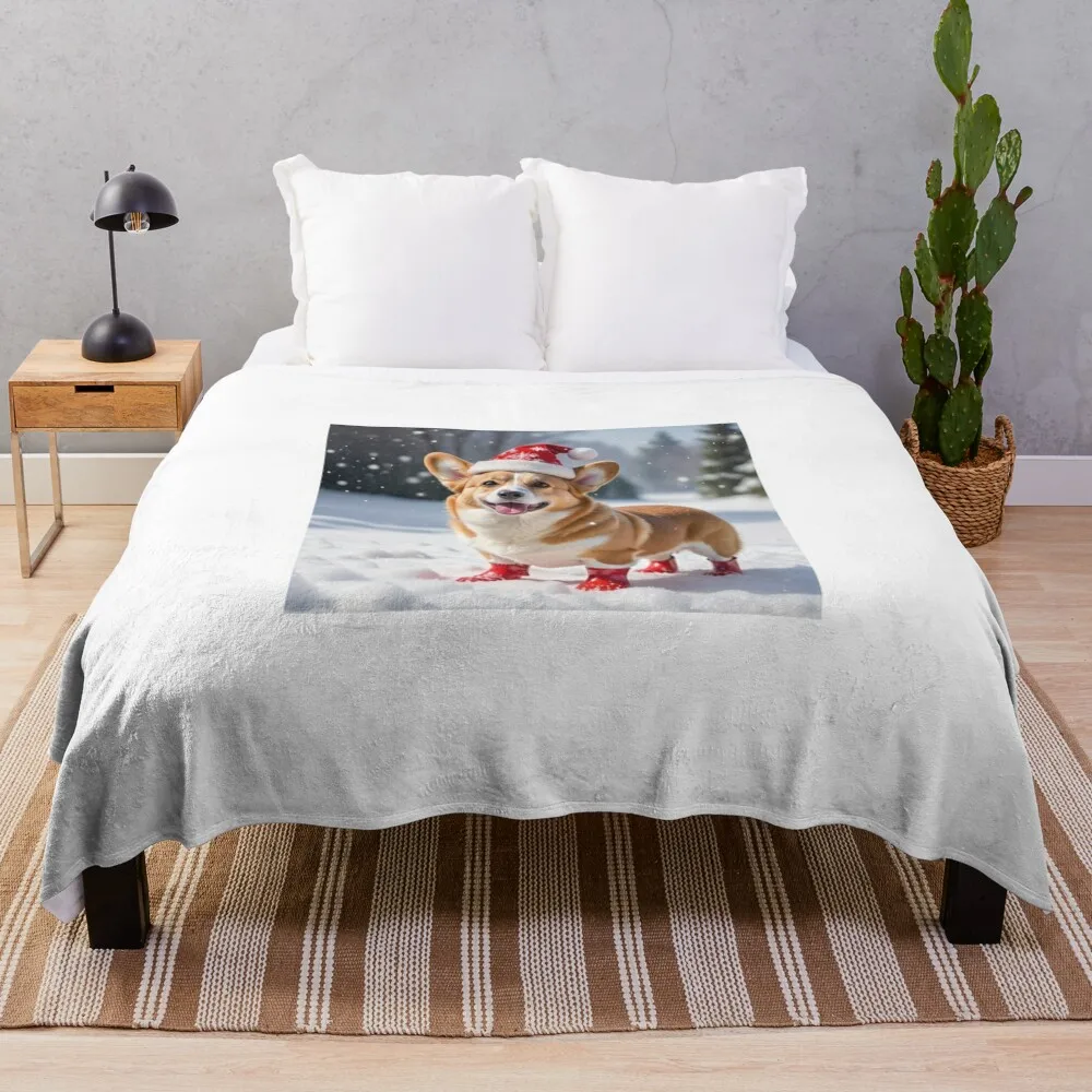 

Christmas Corgi Throw Blanket warm for winter Large Sofa Luxury Thicken Blankets