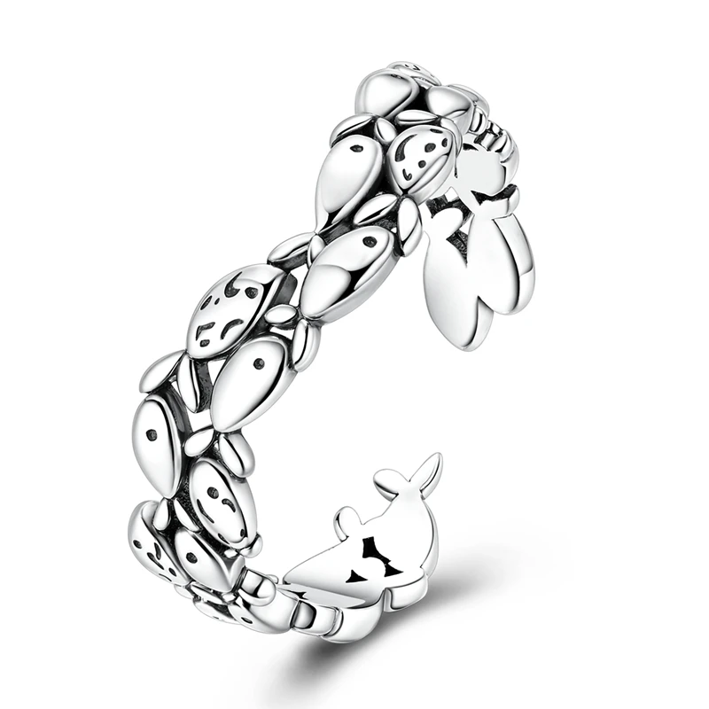 

Original 925 Sterling Silver Ring Sparking Sardine-shaped Open Rings For Women Girls Jewelry Birthday Anniversary Gifts