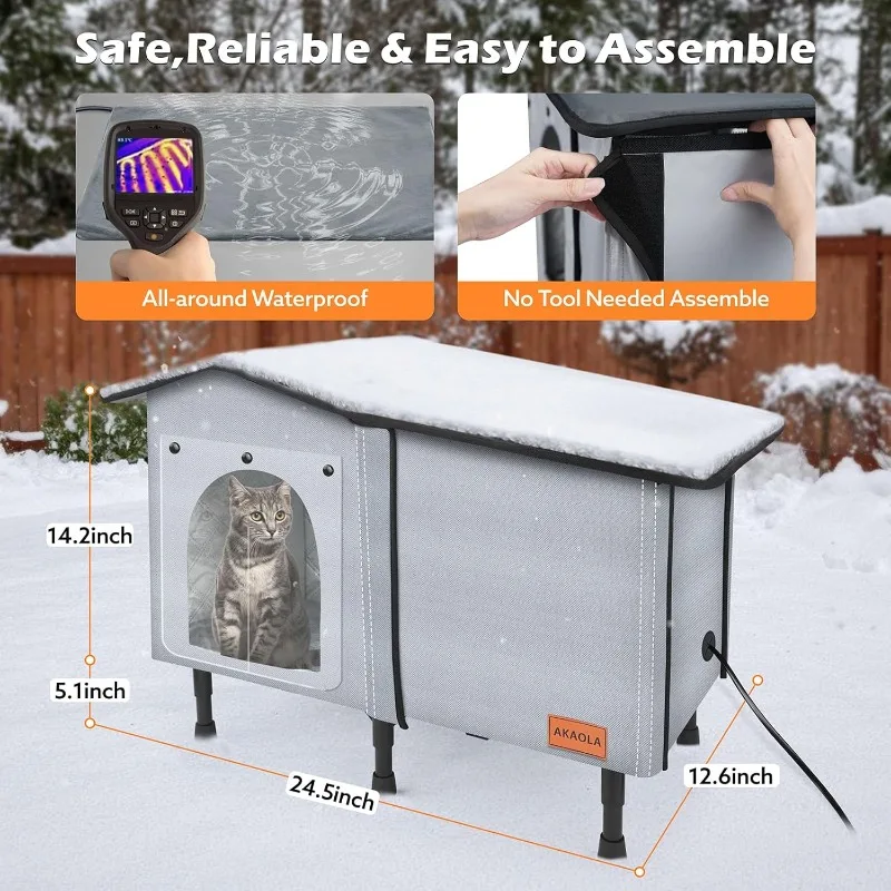 Heated Outdoor Cat House for Winter,Elevated Large Outdoor Feral Cat House,Pet Heating Pad Bed,Outside Cat House,Stray Barn Cats