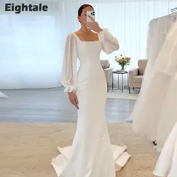 Eightale Boho Wedding Dress Customized Scoop Mermaid Simple Long Sleeves White Ivory  Bridal Gown Vestido De Noiva