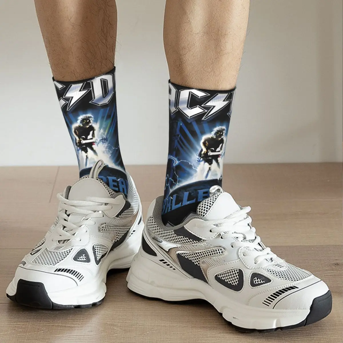 Funny Crazy Sock for Men Music And Rock Hip Hop Harajuku A-AC DC Happy Quality Pattern Printed Boys Crew compression Sock Casual