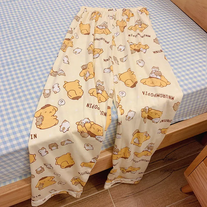 New Sanrio Pom Pom Purin Pajama Pants Women Summer Long Sleepwear Pochacco Hanyodon Cute Cartoon Korean Fashion Home Clothes Y2k