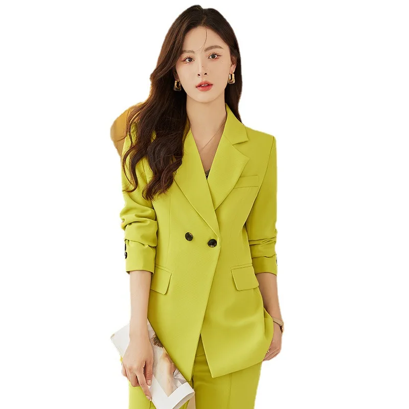 

Fashion Women Formal Pant Suit Ladies Business Work Jacket Blazer and Trouser 2 Piece Set Female Double-breasted Suit Trousers