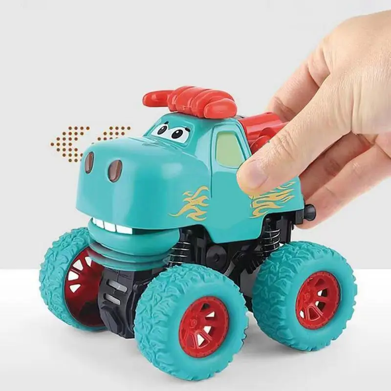 Cartoon Toys-Ensemble de jouets de voiture à dos côtelé pour enfants, mini camion animalier, véhicules infectieux, jeux pour tout-petits, cadeaux pour garçons et filles