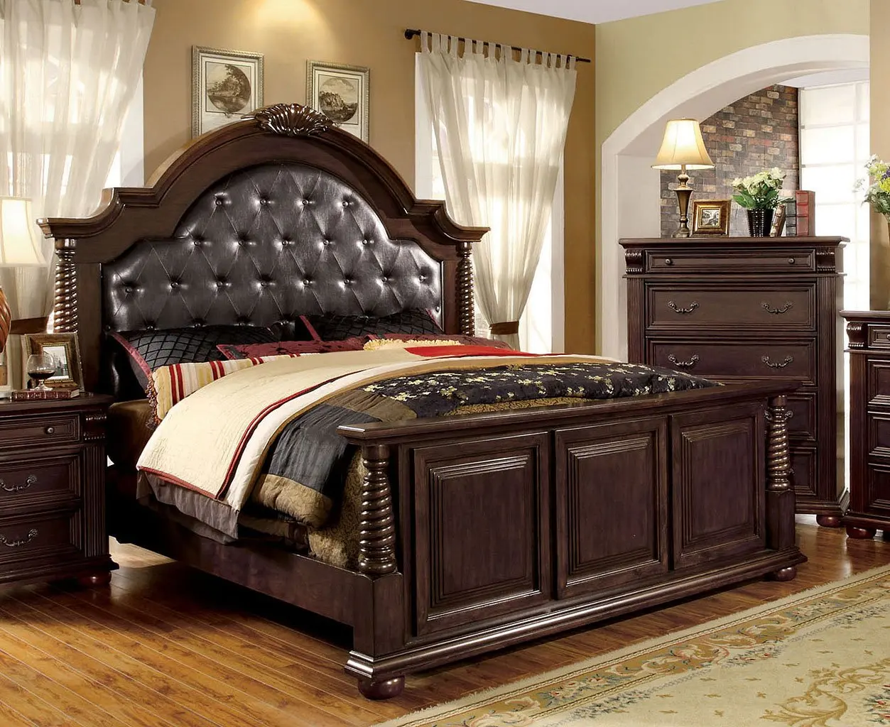 Bedroom Furniture Set Luxury Antique Bedroom Set Antique Wooden Queen Bed/King Bedroom Leather Set