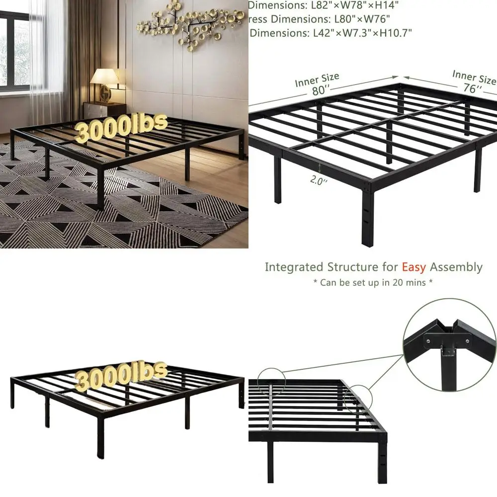 

King Size 14 Platform Bed Frame - Easy Assembly, 3000 lbs Steel Slats, No Box Spring Needed