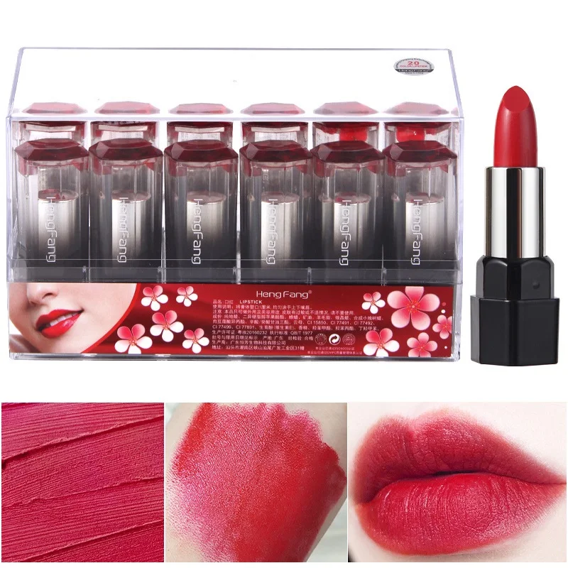 

12Pcs/Lot HengFang Moisturizing Red Lipstick Sexy Velvet Non-stick Cup Lip Stick Long Lasting Waterproof Lips Makeup Cosmetics