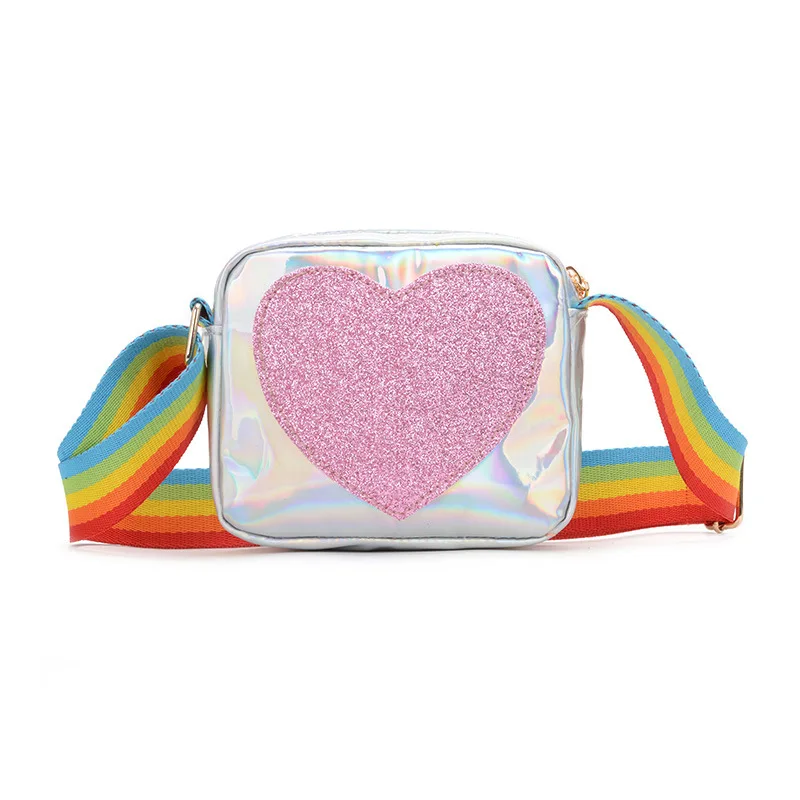 Borse laterali versione coreana per ragazze 2023 nuova borsa quadrata piccola con paillettes in pelle borsa a tracolla con cinturino arcobaleno per ragazze Bling scintillante