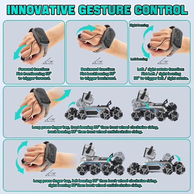 لعبة روبوت للتحكم عن بعد للأطفال 2.4 جيجا هرتز 8WD سيارة تحكم عن بعد مستشعر للإيماءات، أضواء الموسيقى، هدية عيد الميلاد #6