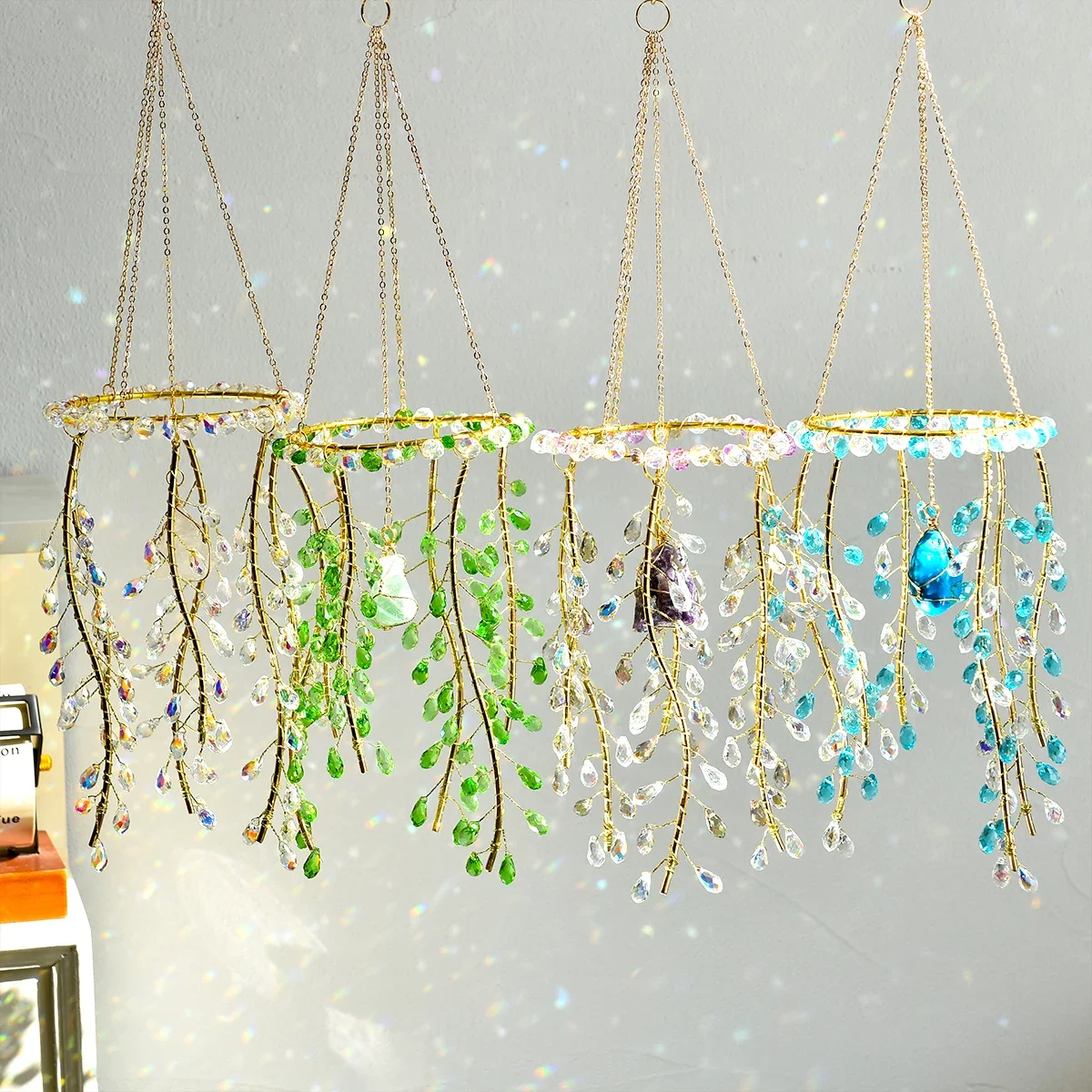 Willow Branch Sun Catcher Simulated Crystal Plant Wind Chime - Natural Crystal Stone Rainbow Maker Garden Home Decor Great Gift