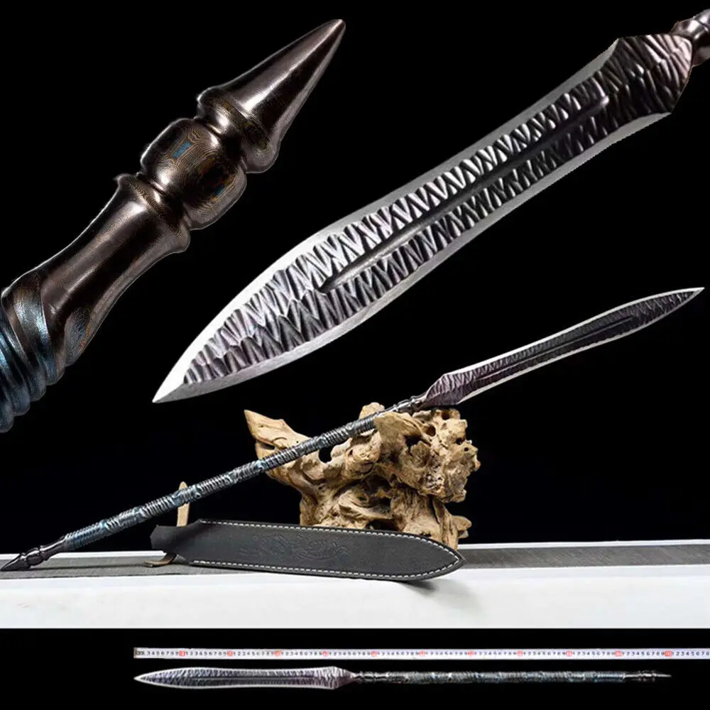 Wonderful HandMade Hunting Spear Spearhead Forged Folded Damascus Steel Long Handle KungFu WUSHU Spears NIce