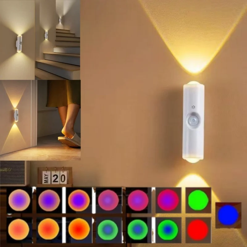 

Multicolor Gradient Magnetic Night Light with Motion Sensor USB Rechargeable Wall Mounted LED Lamp for Bedroom Atmosphere