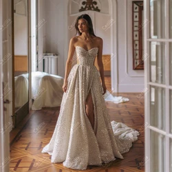 Glitter Wedding Dresses A-Line Bridal Gowns Sequin Appliques Sleeveless Backless Robes Gorgeous Vestidos De Novia Customized