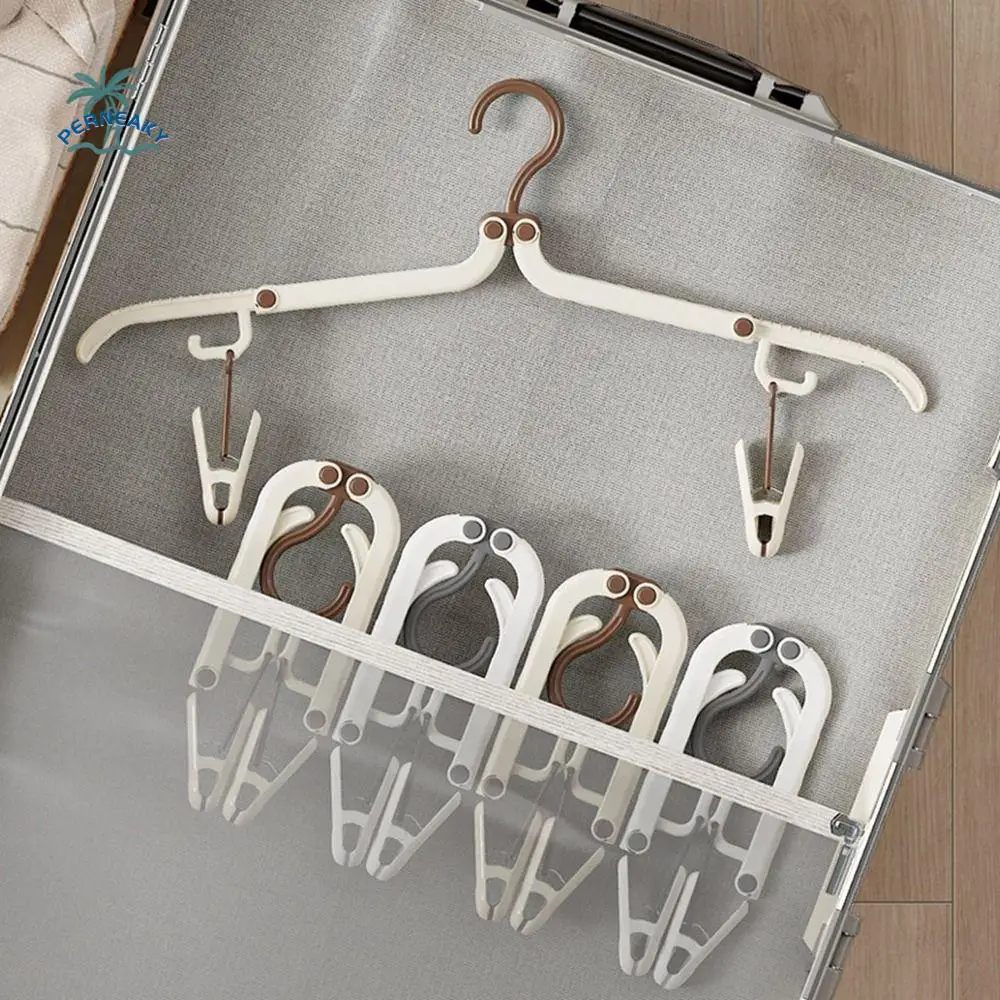 

5Pcs Anti-slip Foldable Clothes Hanger Space Saving Plastic Travel Hangers with 2 Clothespins Windproof Clothes Drying Rack