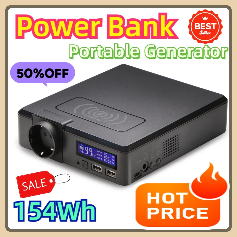 

External Battery Charger Powerstation 200W Portable Generator Emergency Backup Power Solar Powerbank 154Wh 41600mAh