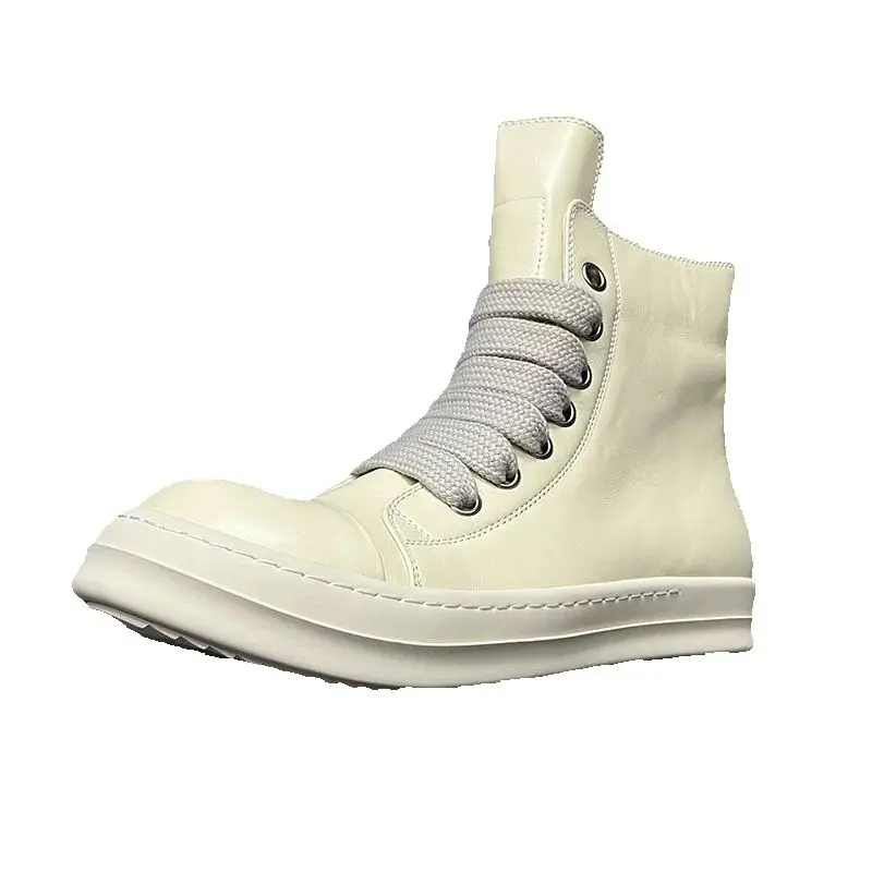 

Men High Top Shoes Casual Platform Women Sneakers Leather Luxury Trainers Jumbo Thick Lace Up Zip Autumn White Black Boots