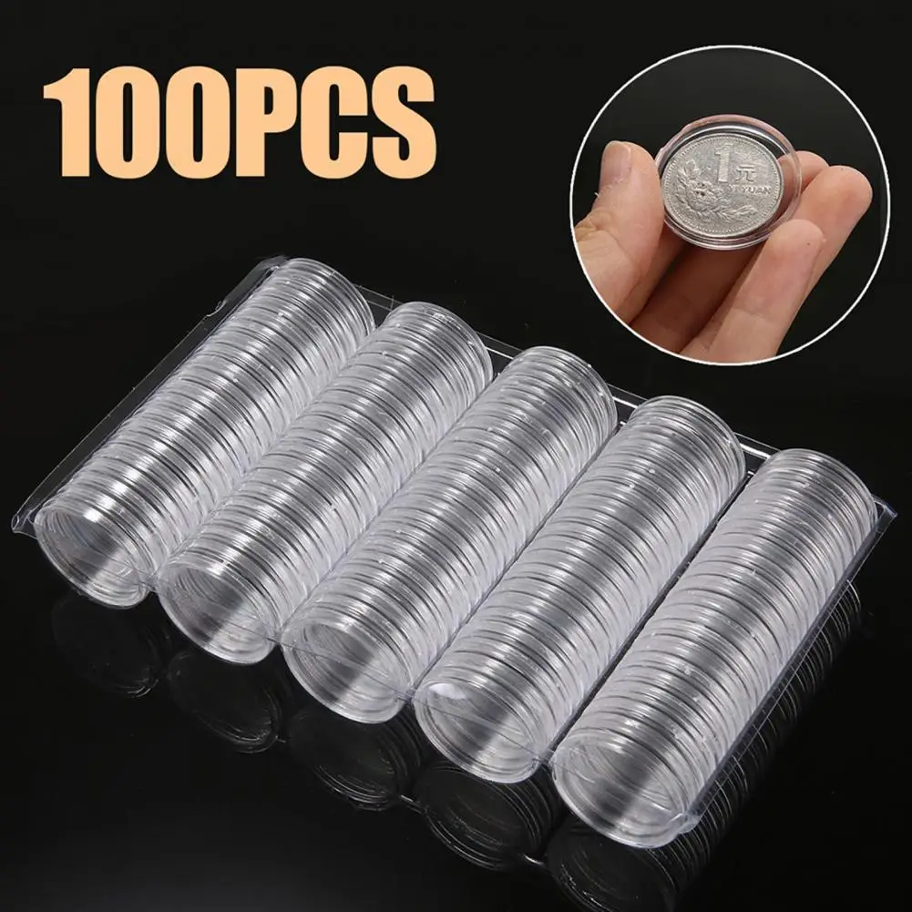 100Pcs/Set 27mm Collectible Coin Boxes Protective Coins Transparent Storage Capsules Round Coin Holder Organizer