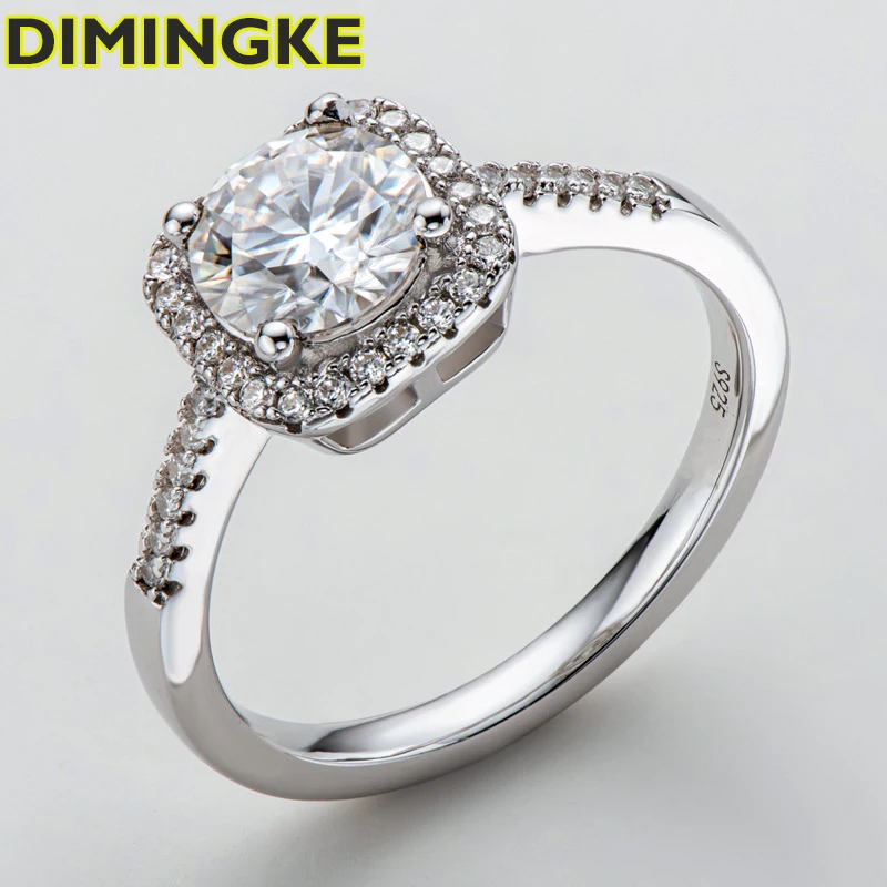 

DIMINGKE S925 Silver Women Ring D Color 1 Carat Moissanite Pass Diamond Test High Jewelry Wedding Cocktail Party