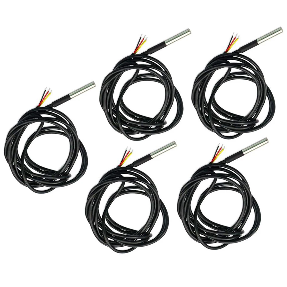 5pcs Temperature Sensor Cable High-Accuracy Waterproof Stainless Steel Casing Temperature Sensor Accessories