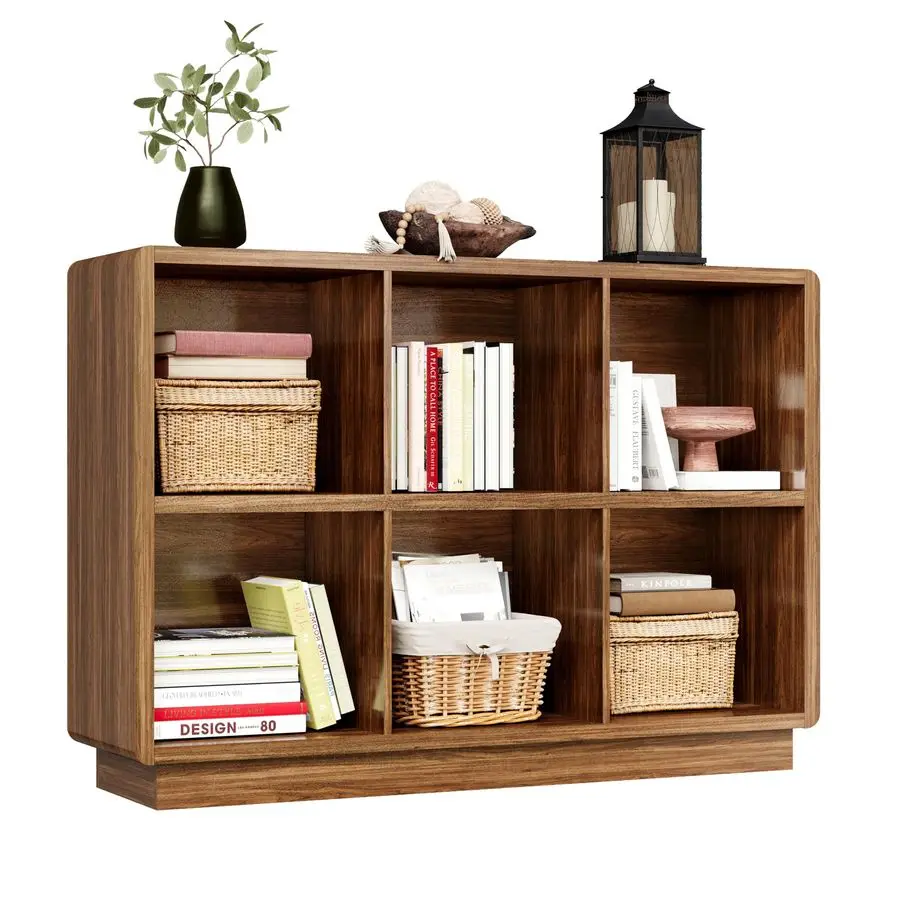 

6 Cube Storage Organizer, Wooden Bookcase with Storage, Cube Storage Bookshelf for Bedroom and Home Office, Brown Walnut