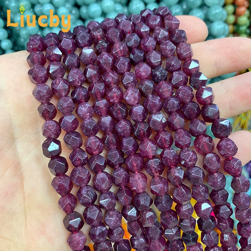 Natürliche facettierte weinrote Chalcedon-Stein-Diamantperlen für Schmuckherstellung, DIY-Zubehör, exquisites Armband, 38,1 cm, Großhandel 8 mm – Detail 7