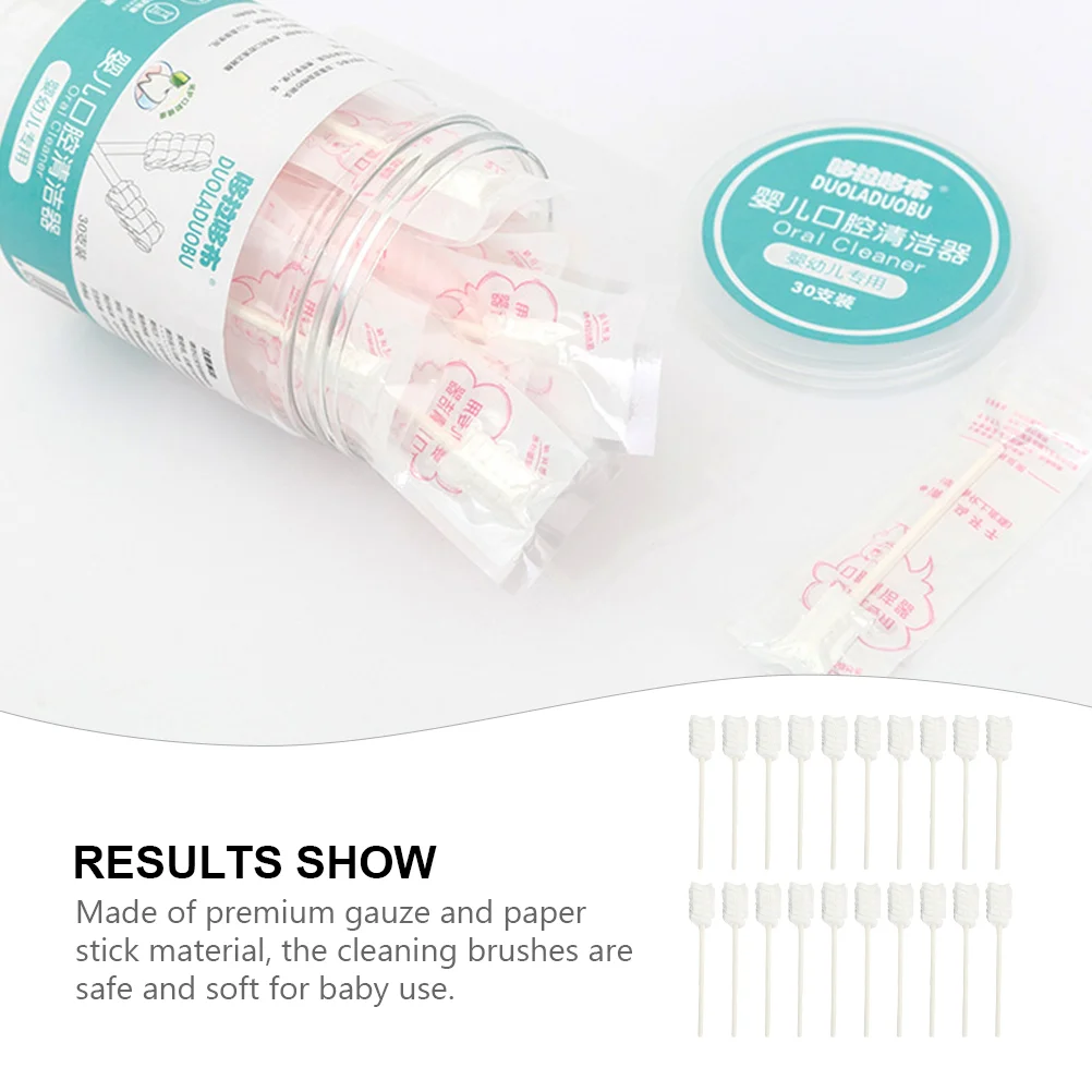 30 Pcs Baby Tongue Brush Mouth Cleaning Stick Infant Cleaner Gauze Sturdy Toothbrush Cleaners Paper Toothbrushes