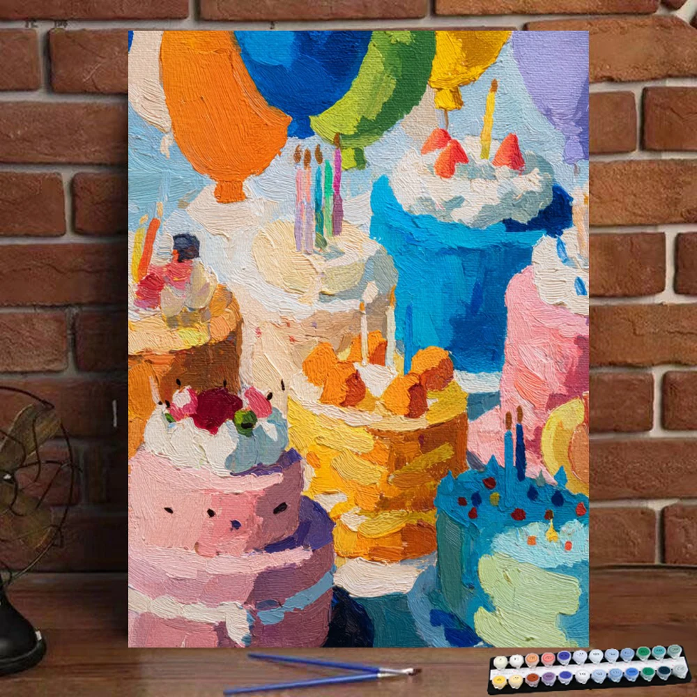 Painting by Numbers Colorful cake Digital Painting Handmade Adult Children Gift Wall Decoration D