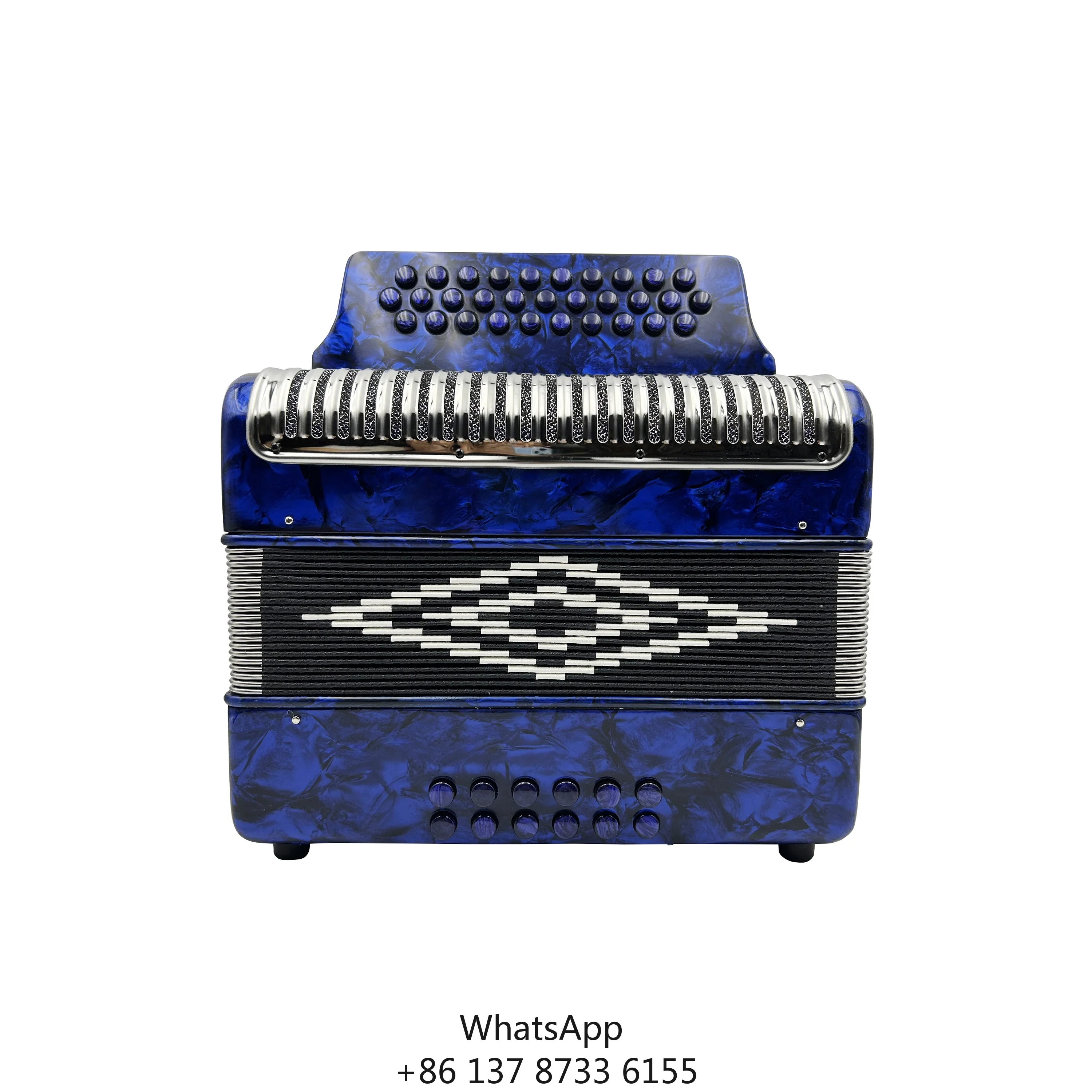 

31-кнопочный диатонический аккордеон с 12 басами, гриль из нержавеющей стали, синий целлулоидный корпус, синие кнопки, аккордеон JB3112C