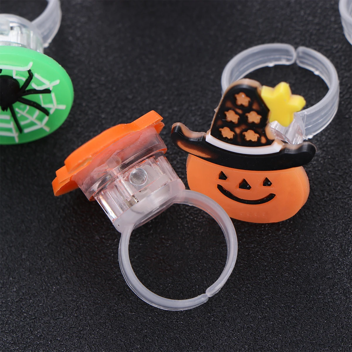 

50 Pcs Halloween Decor Kids LED Ring Toy Flashing Rings Different Shape Toys Mixed Color