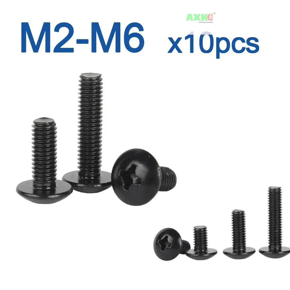 

10Pcs/lot M2 M2.5 M3 M3.5 M4 M5 M6 TM Screws Phillips Truss Mushroom Head Screw Black Plated Electronic Carbon Steel Screws