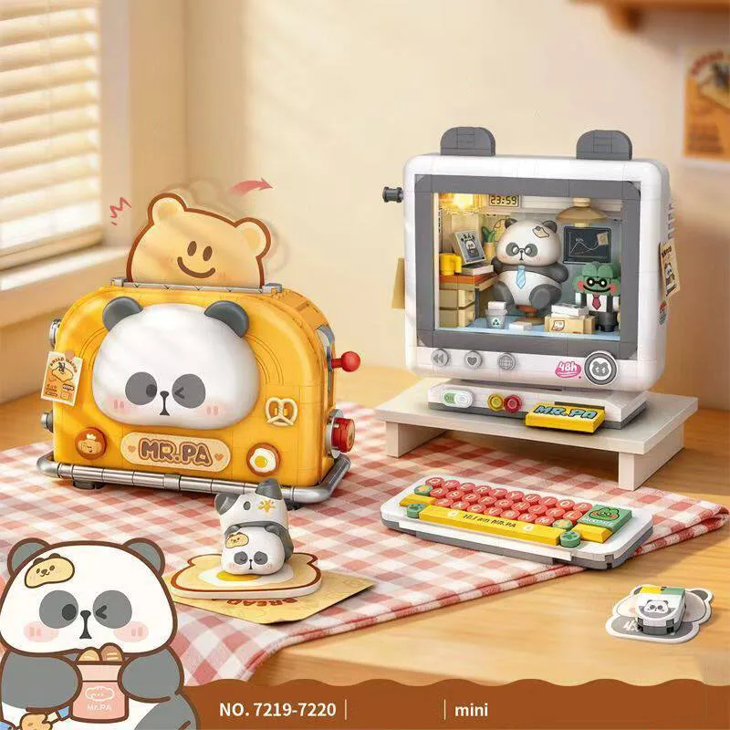

Idea Panda Mini Block Model Computer Toaster Building Brick Figures Construction Model Educational Toys With LightFor Gifts
