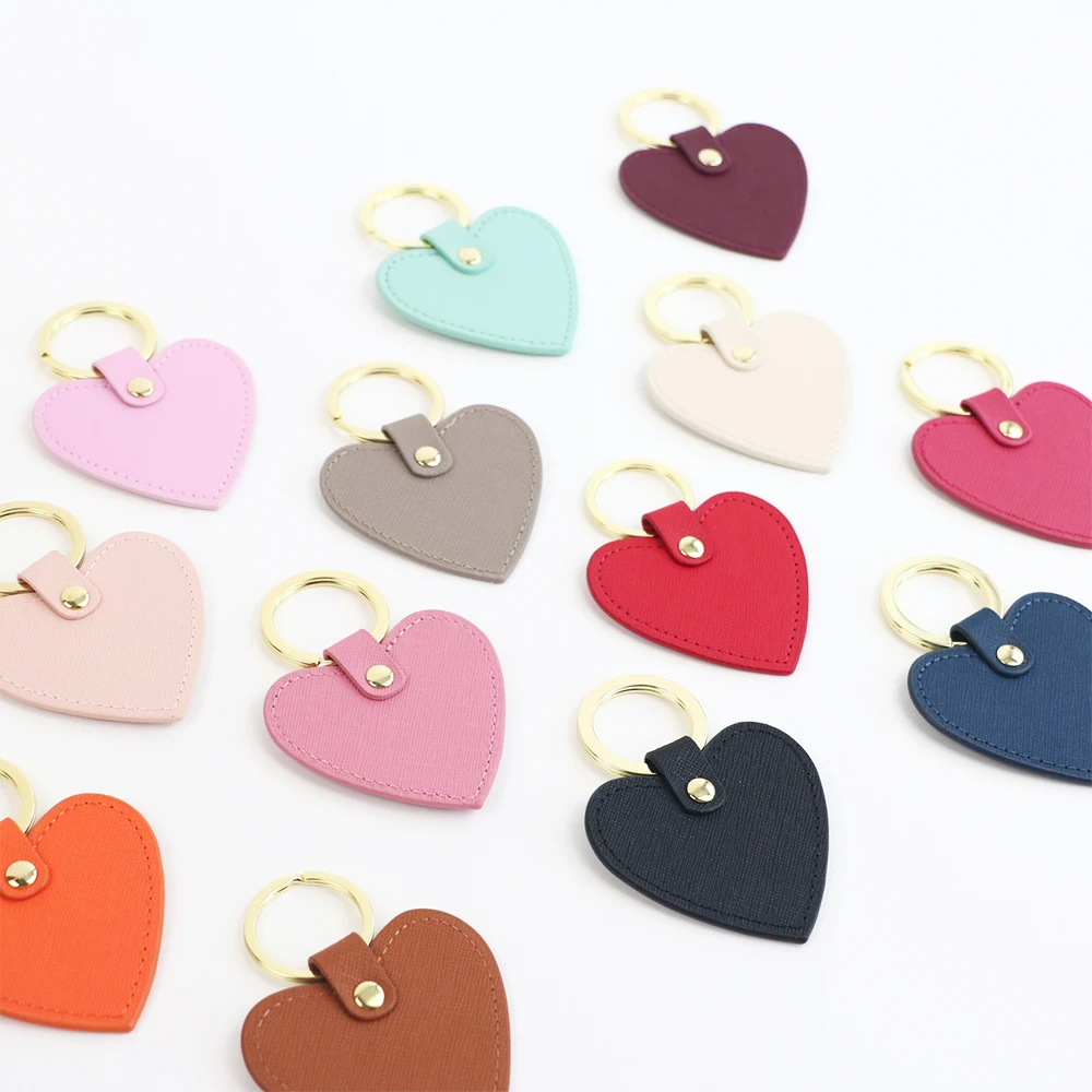 Customized Name Ins-Style Heart-Shaped PU Leather Multi-Color Simple Gift for Couples, Ladies, Bags, Car Keychains, Pendants