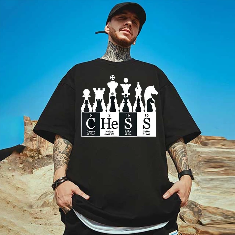 Classic Chess Print Summer Men Short Sleeve T Shirts Casual Streetwear Europe And America Fashion Cotton T Shirts Creative Tees