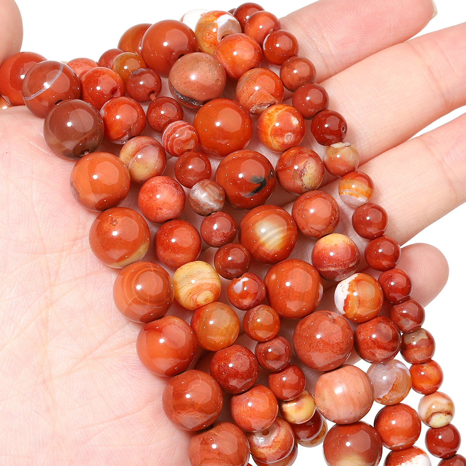 6/8/10mm Red Tigerskin Agate Beads Natural Stone Round Spacer Beads for Jewelry Making Energy Healing Bracelets Accessories 15''