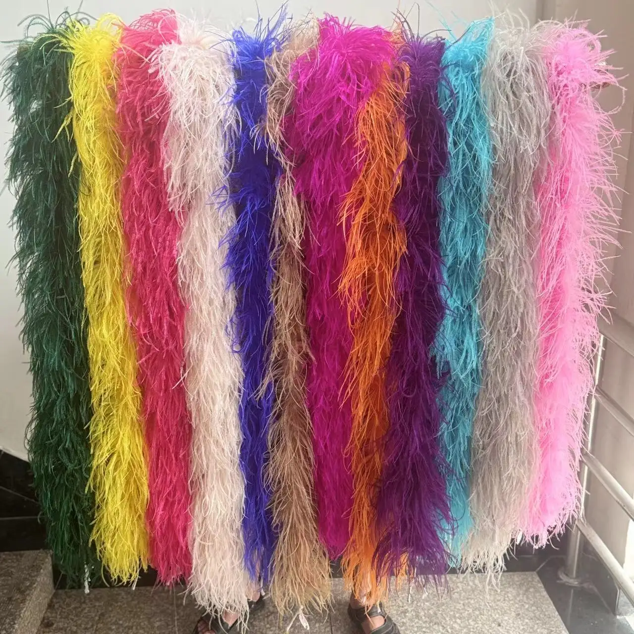 6Ply Fluffy Dyed Ostrich Feathers Boa trims 1/1.3/2/3/4Meter Wedding Party Clothing Dress Shawl Decoration Sewing Crafts Plume