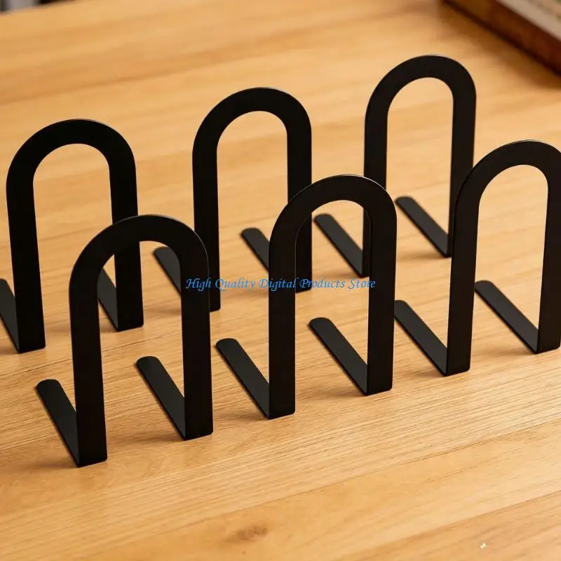 U2JE 6Pcs Heavy Duty Iron Bookends Decorative Metal Book Stoppers Desk Magazine Organiser Stand For Desktop Shelf Management