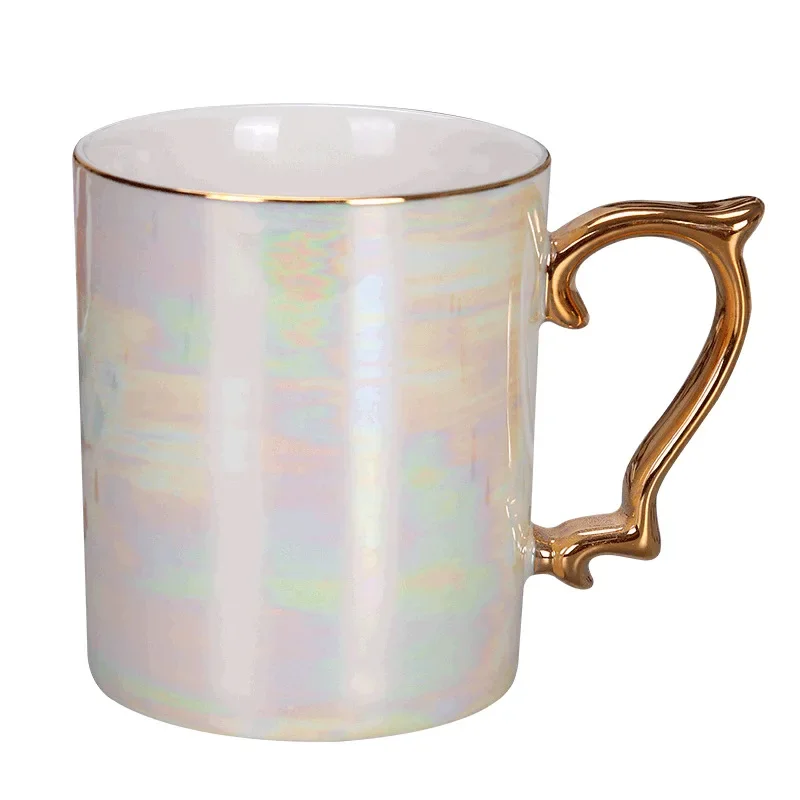 New Pearl glaze gold handle mug,fashion coffee cup advanced mug  rainbow glazed ceramic cup,simple Nordic teacup Drinkware gift