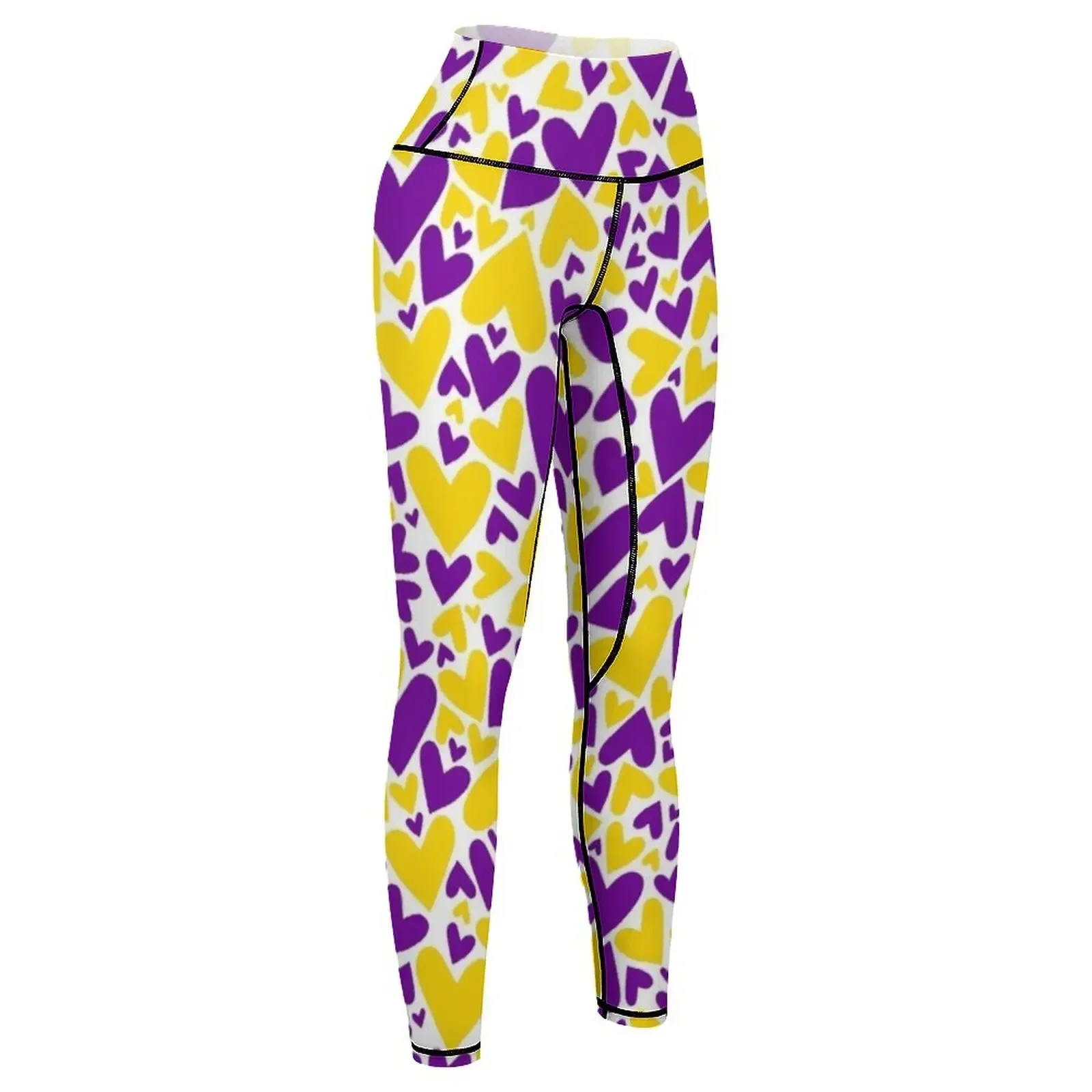 الأرجواني والأصفر فريق روح قلوب طماق امرأة رياضية رفع الركض السراويل الصالة الرياضية ارتداء طماق المرأة #6